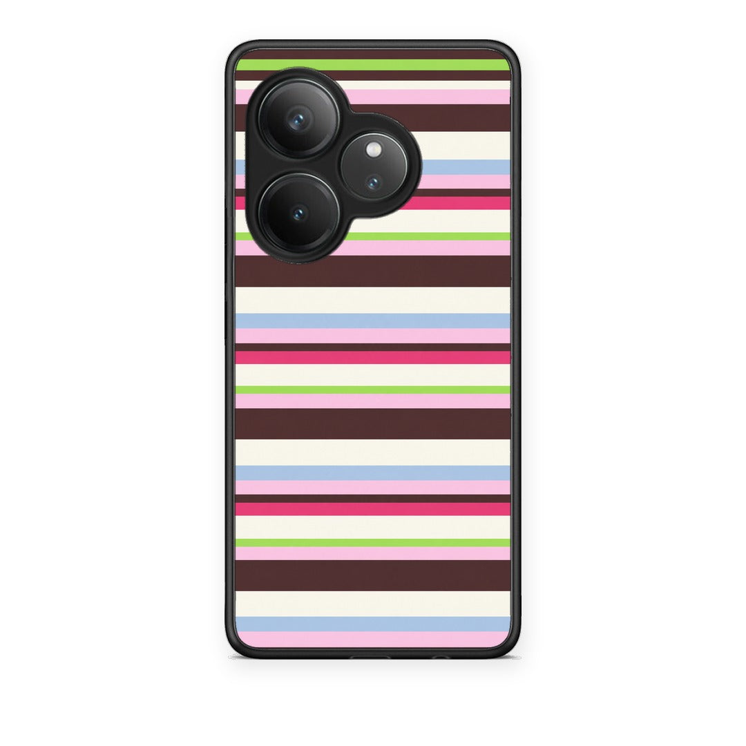 Θήκη Realme GT 6 5G Multicolour Horizontal Stripes από τη Smartfits με σχέδιο στο πίσω μέρος και μαύρο περίβλημα | Realme GT 6 5G Multicolour Horizontal Stripes case with colorful back and black bezels