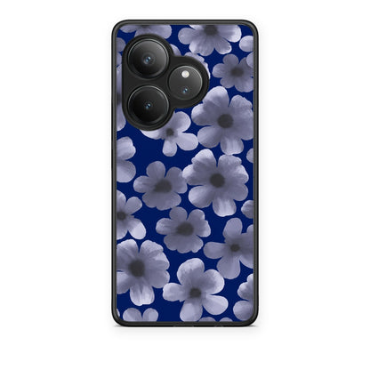 Θήκη Realme GT 6 5G Pale Blue Flowers on Navy από τη Smartfits με σχέδιο στο πίσω μέρος και μαύρο περίβλημα | Realme GT 6 5G Pale Blue Flowers on Navy case with colorful back and black bezels