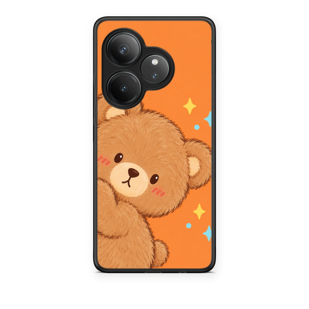 Θήκη Realme GT 6 5G Peekaboo Teddy on Orange από τη Smartfits με σχέδιο στο πίσω μέρος και μαύρο περίβλημα | Realme GT 6 5G Peekaboo Teddy on Orange case with colorful back and black bezels