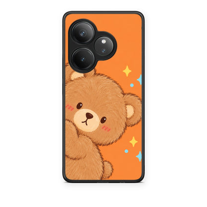 Θήκη Realme GT 6 5G Peekaboo Teddy on Orange από τη Smartfits με σχέδιο στο πίσω μέρος και μαύρο περίβλημα | Realme GT 6 5G Peekaboo Teddy on Orange case with colorful back and black bezels