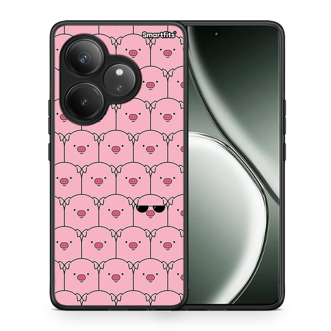 Θήκη Realme GT 6 5G Pig Glasses από τη Smartfits με σχέδιο στο πίσω μέρος και μαύρο περίβλημα | Realme GT 6 5G Pig Glasses case with colorful back and black bezels