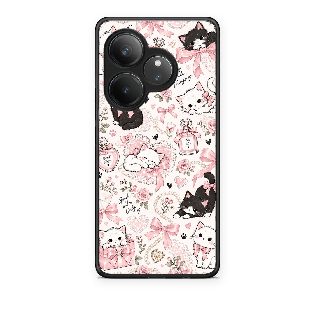 Θήκη Realme GT 6 5G Pink Bows and Kittens Collage από τη Smartfits με σχέδιο στο πίσω μέρος και μαύρο περίβλημα | Realme GT 6 5G Pink Bows and Kittens Collage case with colorful back and black bezels