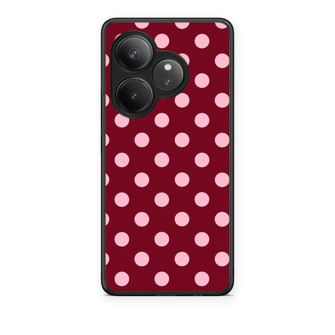 Θήκη Realme GT 6 5G Pink Polka Dots on Burgundy από τη Smartfits με σχέδιο στο πίσω μέρος και μαύρο περίβλημα | Realme GT 6 5G Pink Polka Dots on Burgundy case with colorful back and black bezels