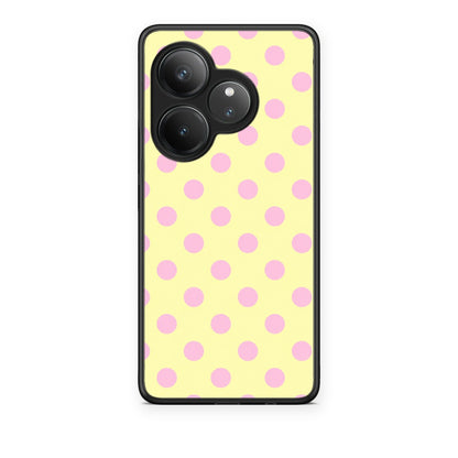 Θήκη Realme GT 6 5G Pink Polka Dots on Yellow από τη Smartfits με σχέδιο στο πίσω μέρος και μαύρο περίβλημα | Realme GT 6 5G Pink Polka Dots on Yellow case with colorful back and black bezels