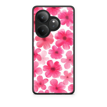 Θήκη Realme GT 6 5G Pink Watercolour Flowers on White από τη Smartfits με σχέδιο στο πίσω μέρος και μαύρο περίβλημα | Realme GT 6 5G Pink Watercolour Flowers on White case with colorful back and black bezels