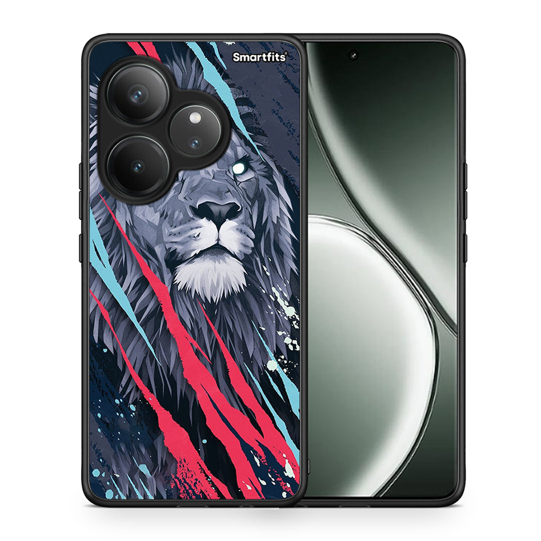 Θήκη Realme GT 6 5G Lion Designer PopArt από τη Smartfits με σχέδιο στο πίσω μέρος και μαύρο περίβλημα | Realme GT 6 5G Lion Designer PopArt case with colorful back and black bezels