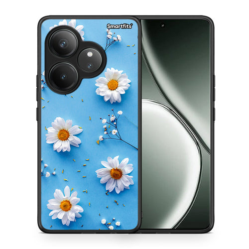 Θήκη Realme GT 6 5G Real Daisies από τη Smartfits με σχέδιο στο πίσω μέρος και μαύρο περίβλημα | Realme GT 6 5G Real Daisies case with colorful back and black bezels