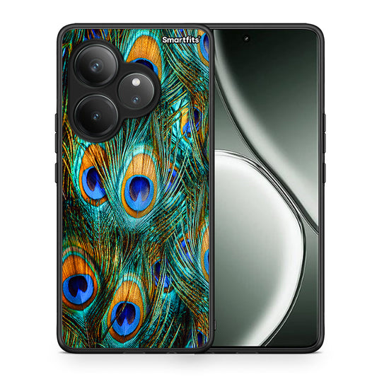 Θήκη Realme GT 6 5G Real Peacock Feathers από τη Smartfits με σχέδιο στο πίσω μέρος και μαύρο περίβλημα | Realme GT 6 5G Real Peacock Feathers case with colorful back and black bezels