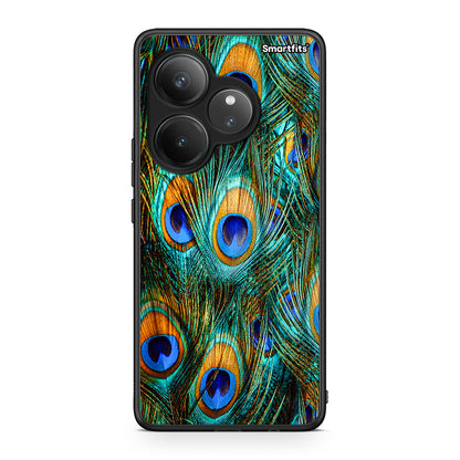 Realme GT 6 5G Real Peacock Feathers θήκη από τη Smartfits με σχέδιο στο πίσω μέρος και μαύρο περίβλημα | Smartphone case with colorful back and black bezels by Smartfits