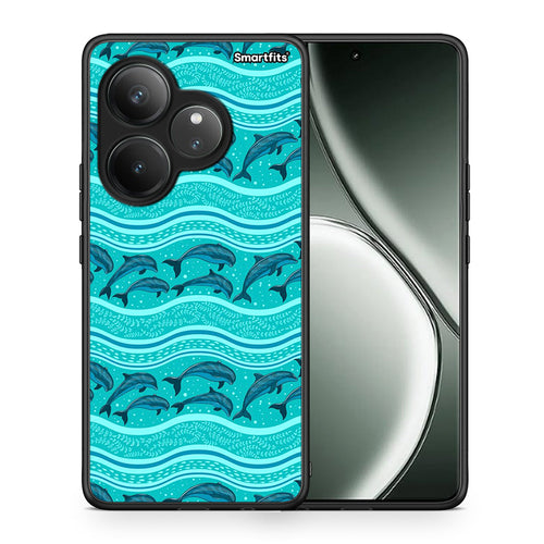 Θήκη Realme GT 6 5G Swimming Dolphins από τη Smartfits με σχέδιο στο πίσω μέρος και μαύρο περίβλημα | Realme GT 6 5G Swimming Dolphins case with colorful back and black bezels