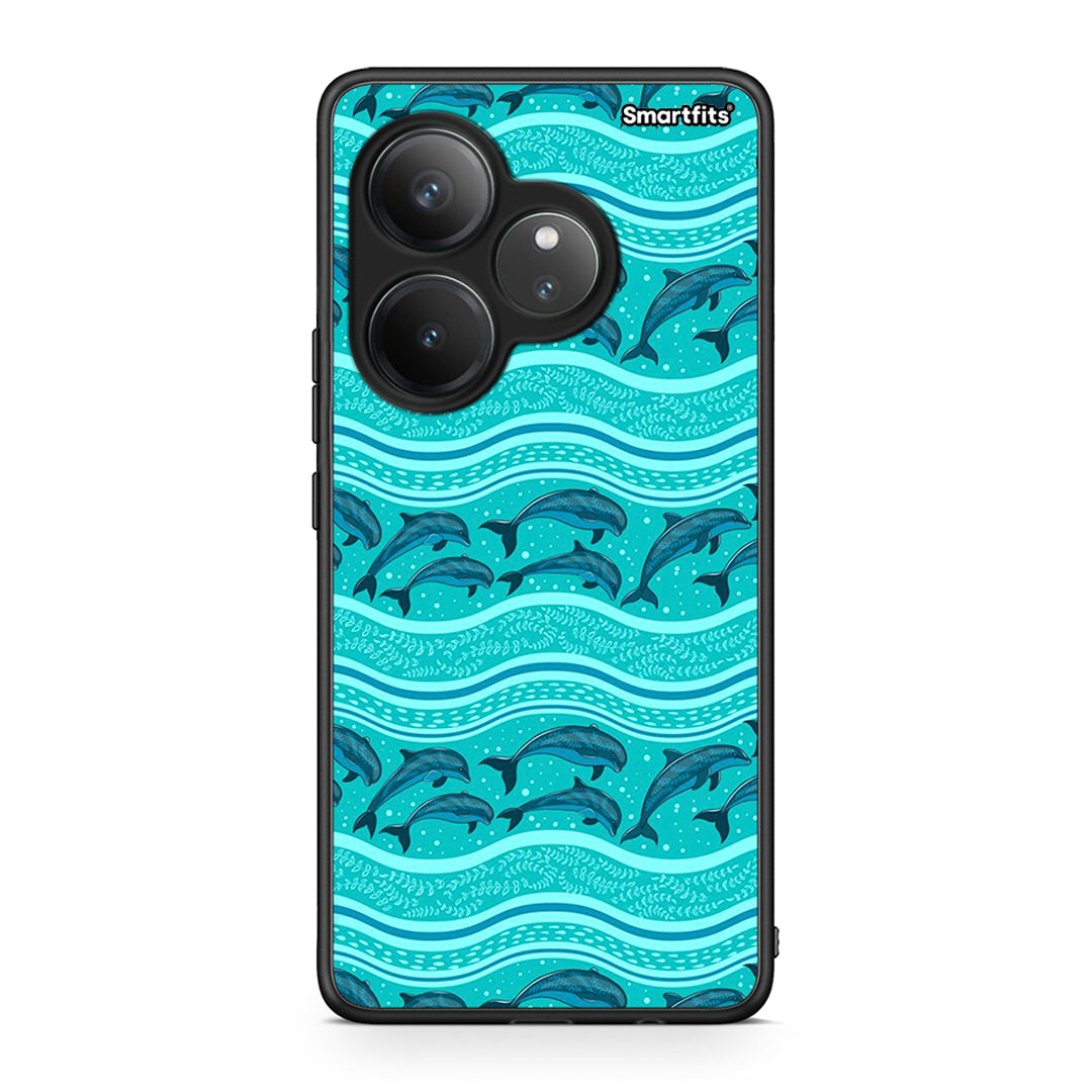 Realme GT 6 5G Swimming Dolphins θήκη από τη Smartfits με σχέδιο στο πίσω μέρος και μαύρο περίβλημα | Smartphone case with colorful back and black bezels by Smartfits
