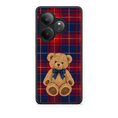 Θήκη Realme GT 6 5G Teddy Bear on Red and Navy Tartan από τη Smartfits με σχέδιο στο πίσω μέρος και μαύρο περίβλημα | Realme GT 6 5G Teddy Bear on Red and Navy Tartan case with colorful back and black bezels