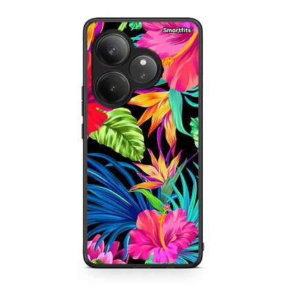 Realme GT 6 5G Tropical Flowers θήκη από τη Smartfits με σχέδιο στο πίσω μέρος και μαύρο περίβλημα | Smartphone case with colorful back and black bezels by Smartfits
