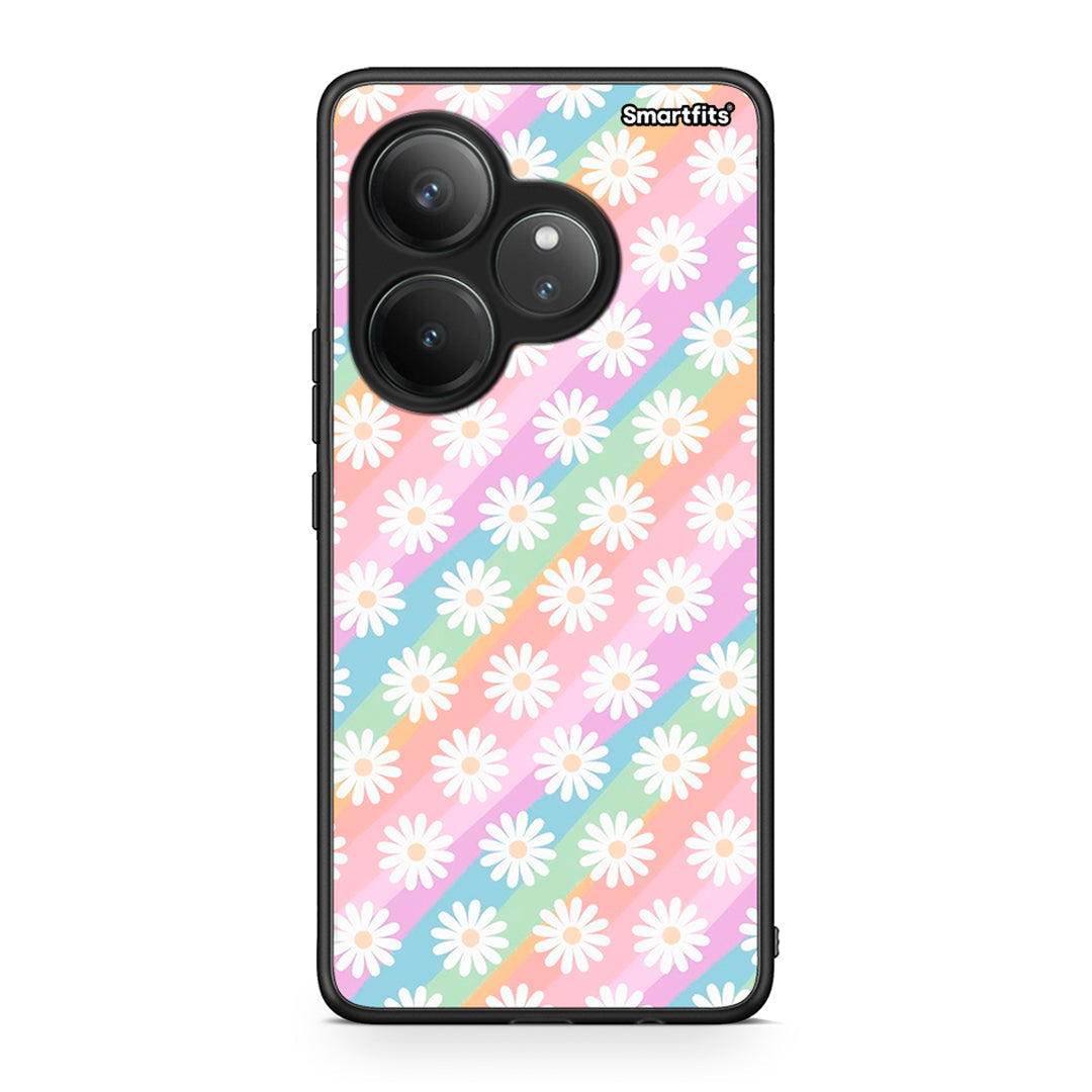 Realme GT 6 5G White Daisies θήκη από τη Smartfits με σχέδιο στο πίσω μέρος και μαύρο περίβλημα | Smartphone case with colorful back and black bezels by Smartfits