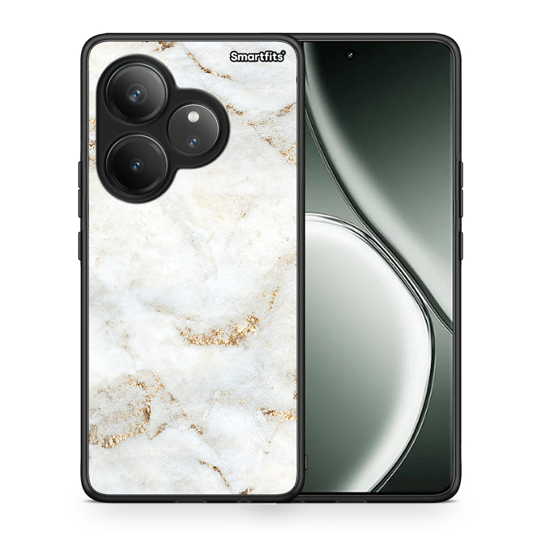 Θήκη Realme GT 6 5G White Gold Marble από τη Smartfits με σχέδιο στο πίσω μέρος και μαύρο περίβλημα | Realme GT 6 5G White Gold Marble case with colorful back and black bezels