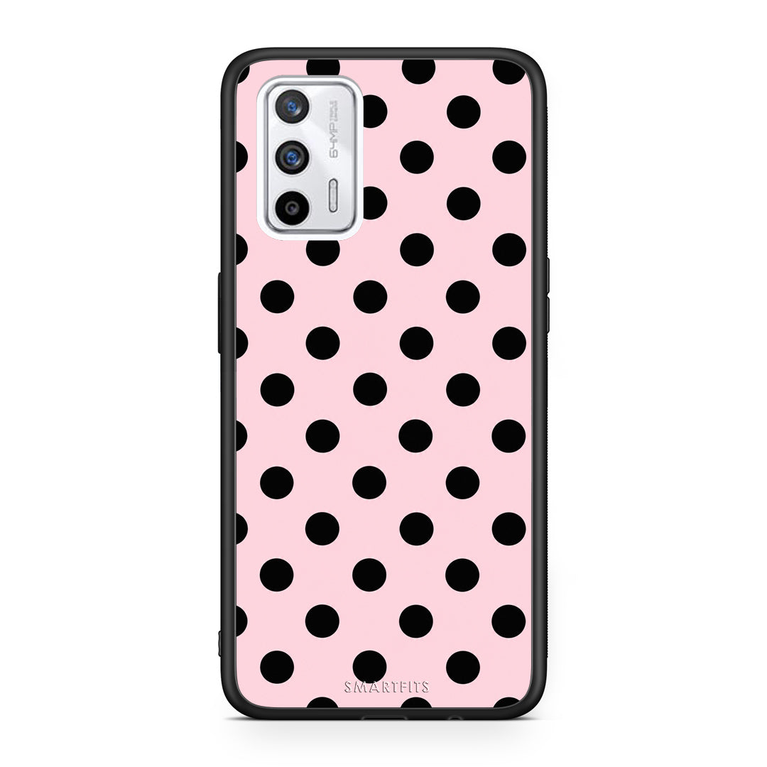 Θήκη Realme GT Black Polka Dots on Pink από τη Smartfits με σχέδιο στο πίσω μέρος και μαύρο περίβλημα | Realme GT Black Polka Dots on Pink case with colorful back and black bezels