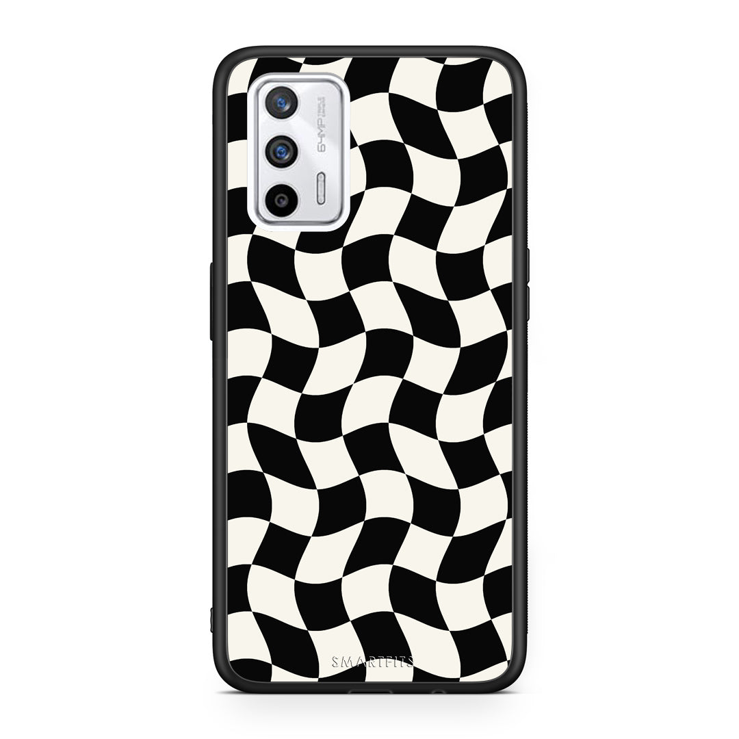 Θήκη Realme GT Black and Cream Wavy Checkerboard από τη Smartfits με σχέδιο στο πίσω μέρος και μαύρο περίβλημα | Realme GT Black and Cream Wavy Checkerboard case with colorful back and black bezels