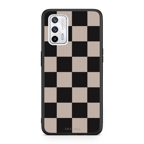 Θήκη Realme GT Black and Taupe Striped Checks από τη Smartfits με σχέδιο στο πίσω μέρος και μαύρο περίβλημα | Realme GT Black and Taupe Striped Checks case with colorful back and black bezels