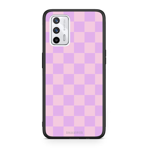 Θήκη Realme GT Lavender and Pink Checkerboard από τη Smartfits με σχέδιο στο πίσω μέρος και μαύρο περίβλημα | Realme GT Lavender and Pink Checkerboard case with colorful back and black bezels