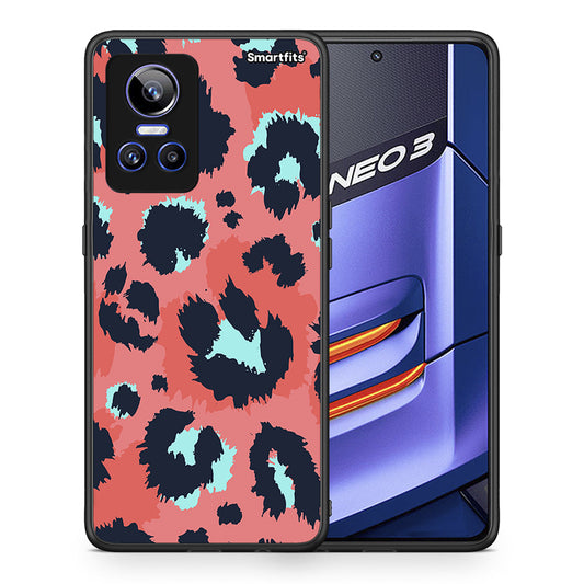 Θήκη Realme GT Neo 3 Pink Leopard Animal από τη Smartfits με σχέδιο στο πίσω μέρος και μαύρο περίβλημα | Realme GT Neo 3 Pink Leopard Animal case with colorful back and black bezels