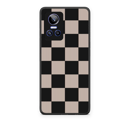 Θήκη Realme GT Neo 3 Black and Taupe Striped Checks από τη Smartfits με σχέδιο στο πίσω μέρος και μαύρο περίβλημα | Realme GT Neo 3 Black and Taupe Striped Checks case with colorful back and black bezels
