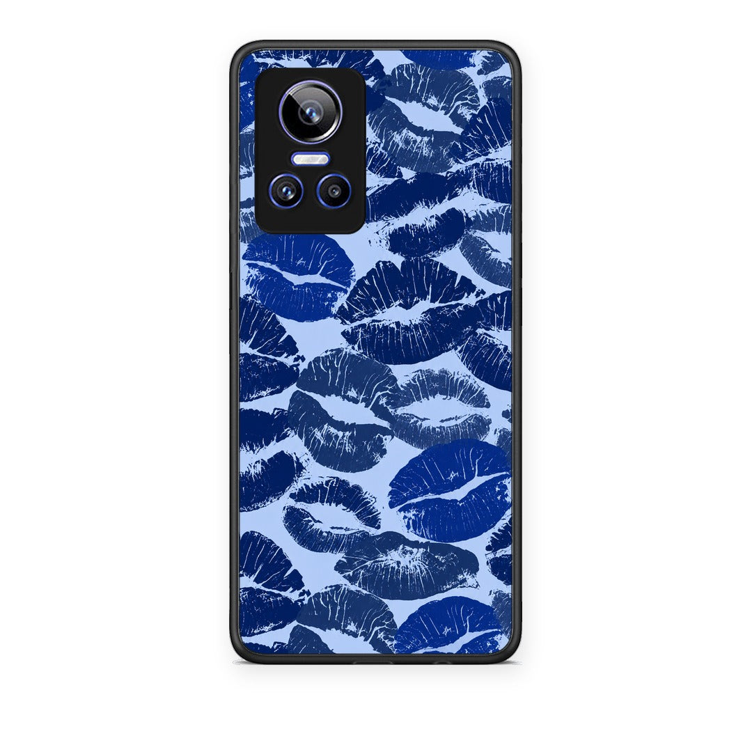 Θήκη Realme GT Neo 3 Blue Lipstick Kisses από τη Smartfits με σχέδιο στο πίσω μέρος και μαύρο περίβλημα | Realme GT Neo 3 Blue Lipstick Kisses case with colorful back and black bezels
