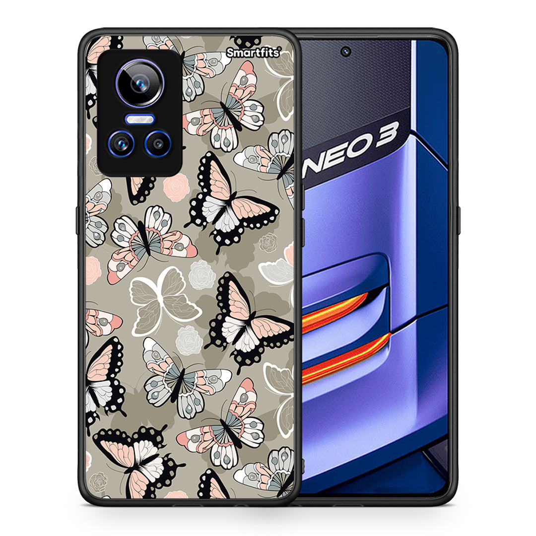 Θήκη Realme GT Neo 3 Butterflies Boho από τη Smartfits με σχέδιο στο πίσω μέρος και μαύρο περίβλημα | Realme GT Neo 3 Butterflies Boho case with colorful back and black bezels