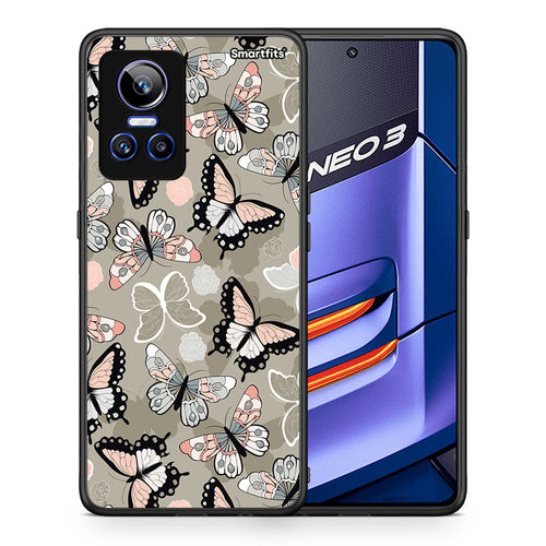 Θήκη Realme GT Neo 3 Butterflies Boho από τη Smartfits με σχέδιο στο πίσω μέρος και μαύρο περίβλημα | Realme GT Neo 3 Butterflies Boho case with colorful back and black bezels