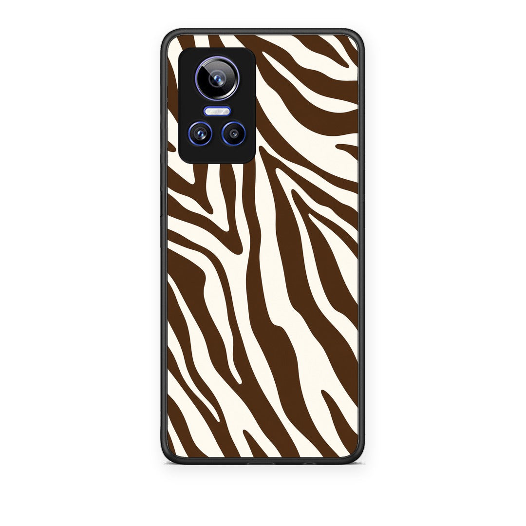 Θήκη Realme GT Neo 3 Brown and Cream Zebra Stripes από τη Smartfits με σχέδιο στο πίσω μέρος και μαύρο περίβλημα | Realme GT Neo 3 Brown and Cream Zebra Stripes case with colorful back and black bezels