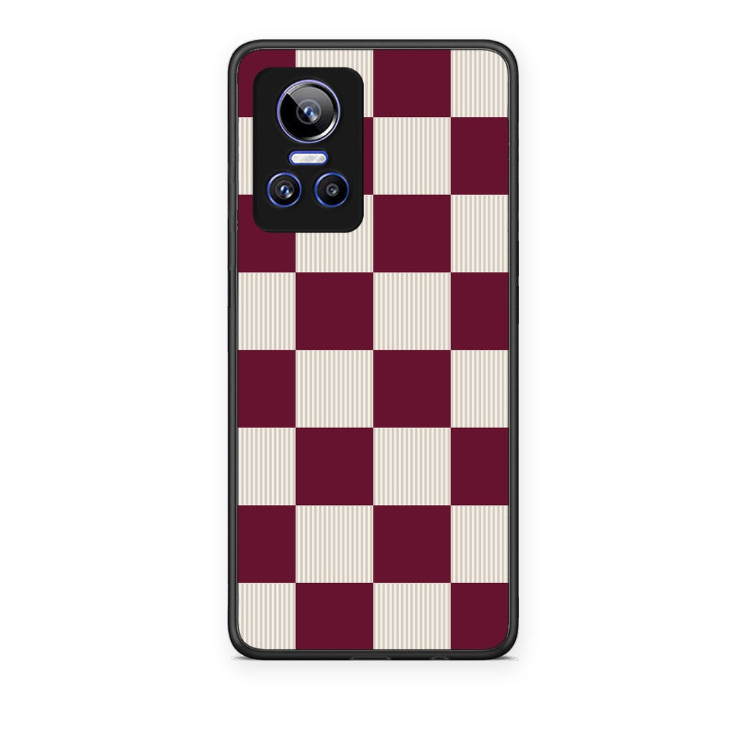 Θήκη Realme GT Neo 3 Burgundy and Cream Striped Checks από τη Smartfits με σχέδιο στο πίσω μέρος και μαύρο περίβλημα | Realme GT Neo 3 Burgundy and Cream Striped Checks case with colorful back and black bezels