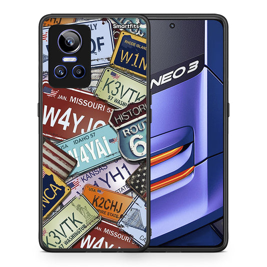 Θήκη Realme GT Neo 3 Car Plates από τη Smartfits με σχέδιο στο πίσω μέρος και μαύρο περίβλημα | Realme GT Neo 3 Car Plates case with colorful back and black bezels