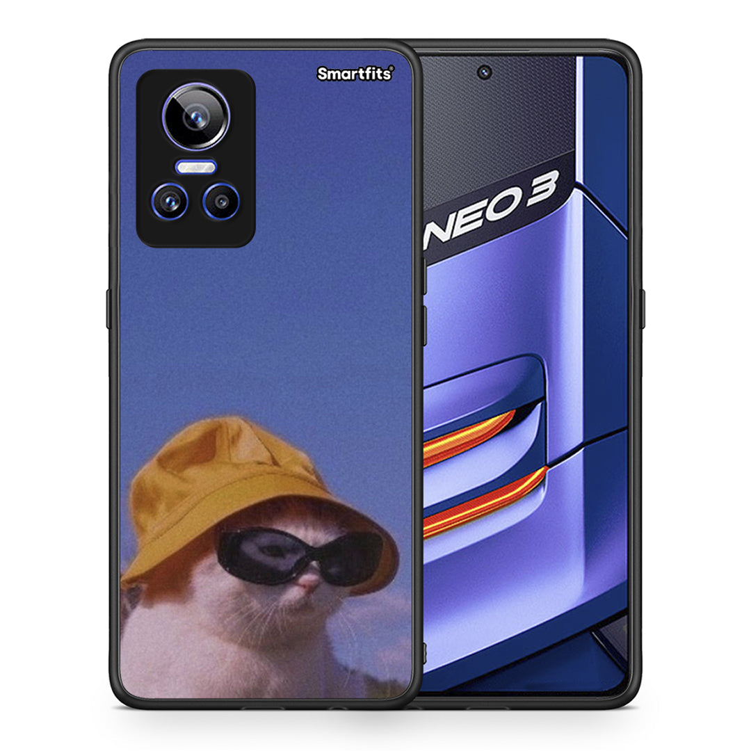 Θήκη Realme GT Neo 3 Cat Diva από τη Smartfits με σχέδιο στο πίσω μέρος και μαύρο περίβλημα | Realme GT Neo 3 Cat Diva case with colorful back and black bezels