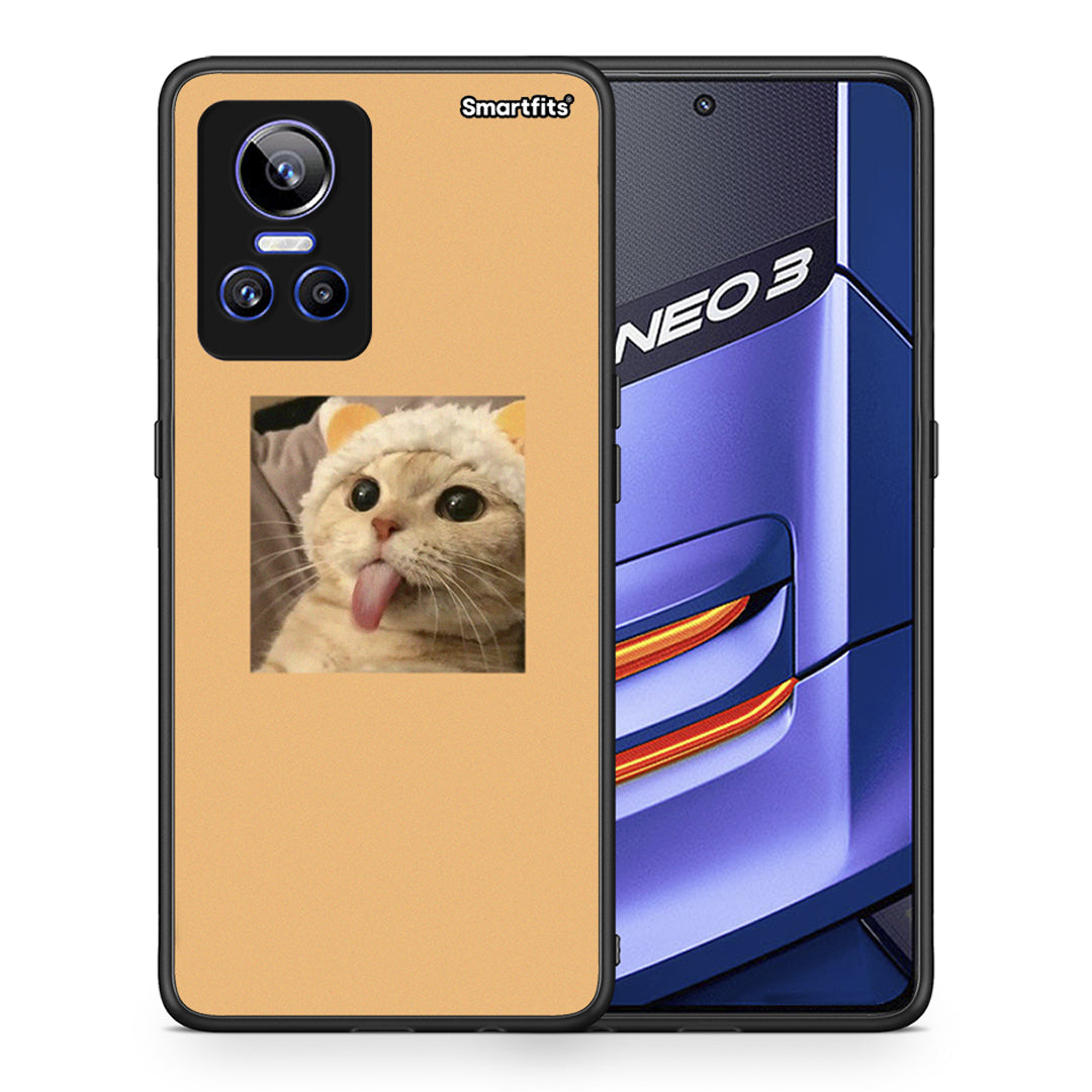Θήκη Realme GT Neo 3 Cat Tongue από τη Smartfits με σχέδιο στο πίσω μέρος και μαύρο περίβλημα | Realme GT Neo 3 Cat Tongue case with colorful back and black bezels