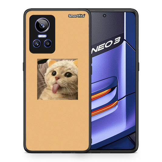 Θήκη Realme GT Neo 3 Cat Tongue από τη Smartfits με σχέδιο στο πίσω μέρος και μαύρο περίβλημα | Realme GT Neo 3 Cat Tongue case with colorful back and black bezels