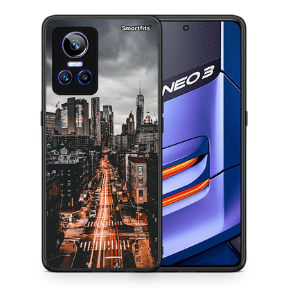 Θήκη Realme GT Neo 3 City Lights από τη Smartfits με σχέδιο στο πίσω μέρος και μαύρο περίβλημα | Realme GT Neo 3 City Lights case with colorful back and black bezels