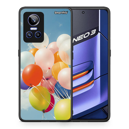 Θήκη Realme GT Neo 3 Colorful Balloons από τη Smartfits με σχέδιο στο πίσω μέρος και μαύρο περίβλημα | Realme GT Neo 3 Colorful Balloons case with colorful back and black bezels