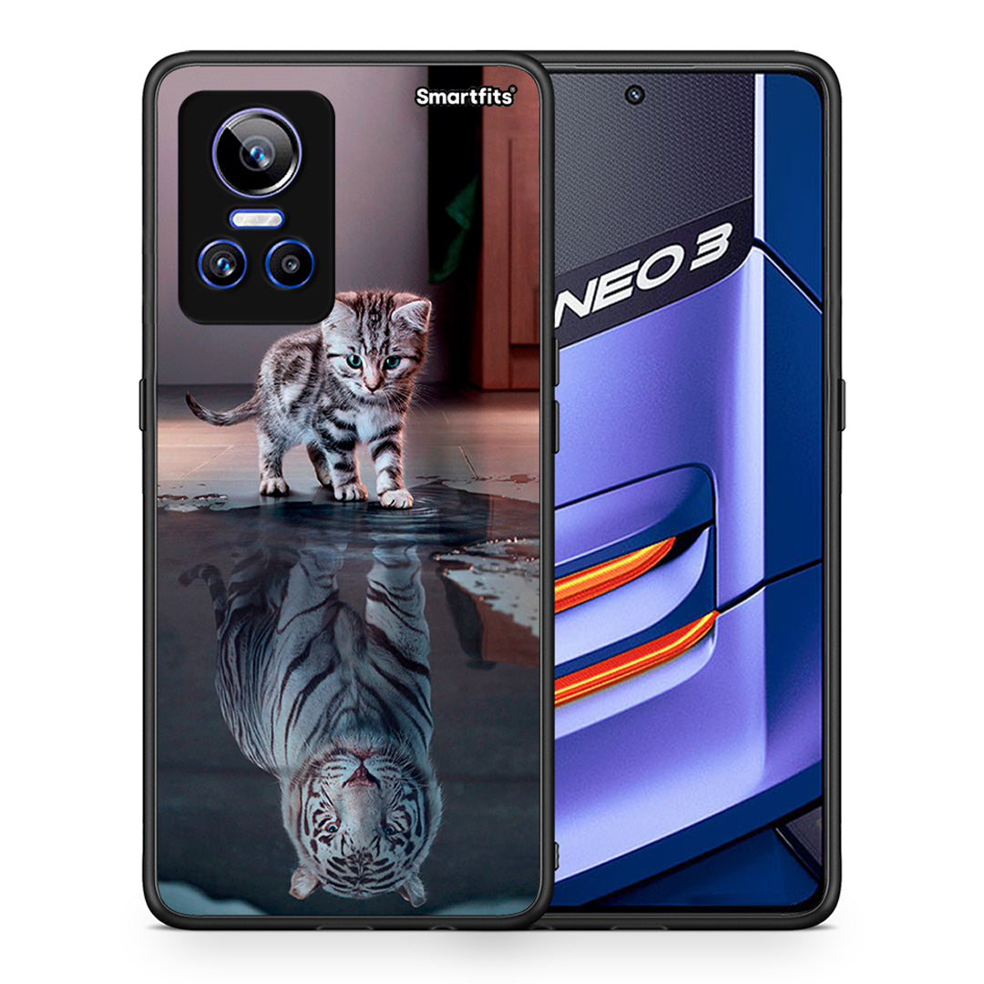 Θήκη Realme GT Neo 3 Tiger Cute από τη Smartfits με σχέδιο στο πίσω μέρος και μαύρο περίβλημα | Realme GT Neo 3 Tiger Cute case with colorful back and black bezels