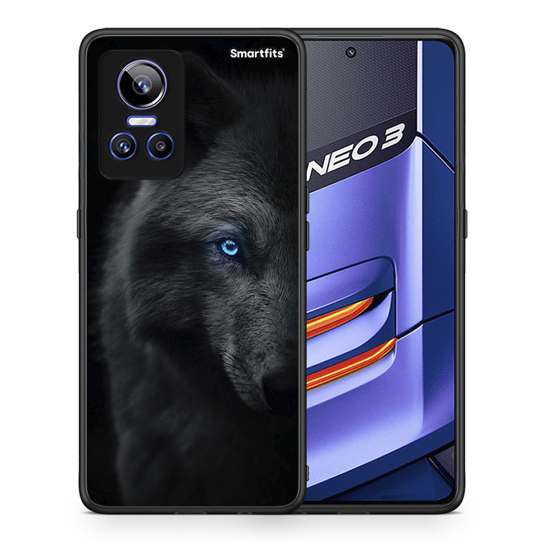 Θήκη Realme GT Neo 3 Dark Wolf από τη Smartfits με σχέδιο στο πίσω μέρος και μαύρο περίβλημα | Realme GT Neo 3 Dark Wolf case with colorful back and black bezels