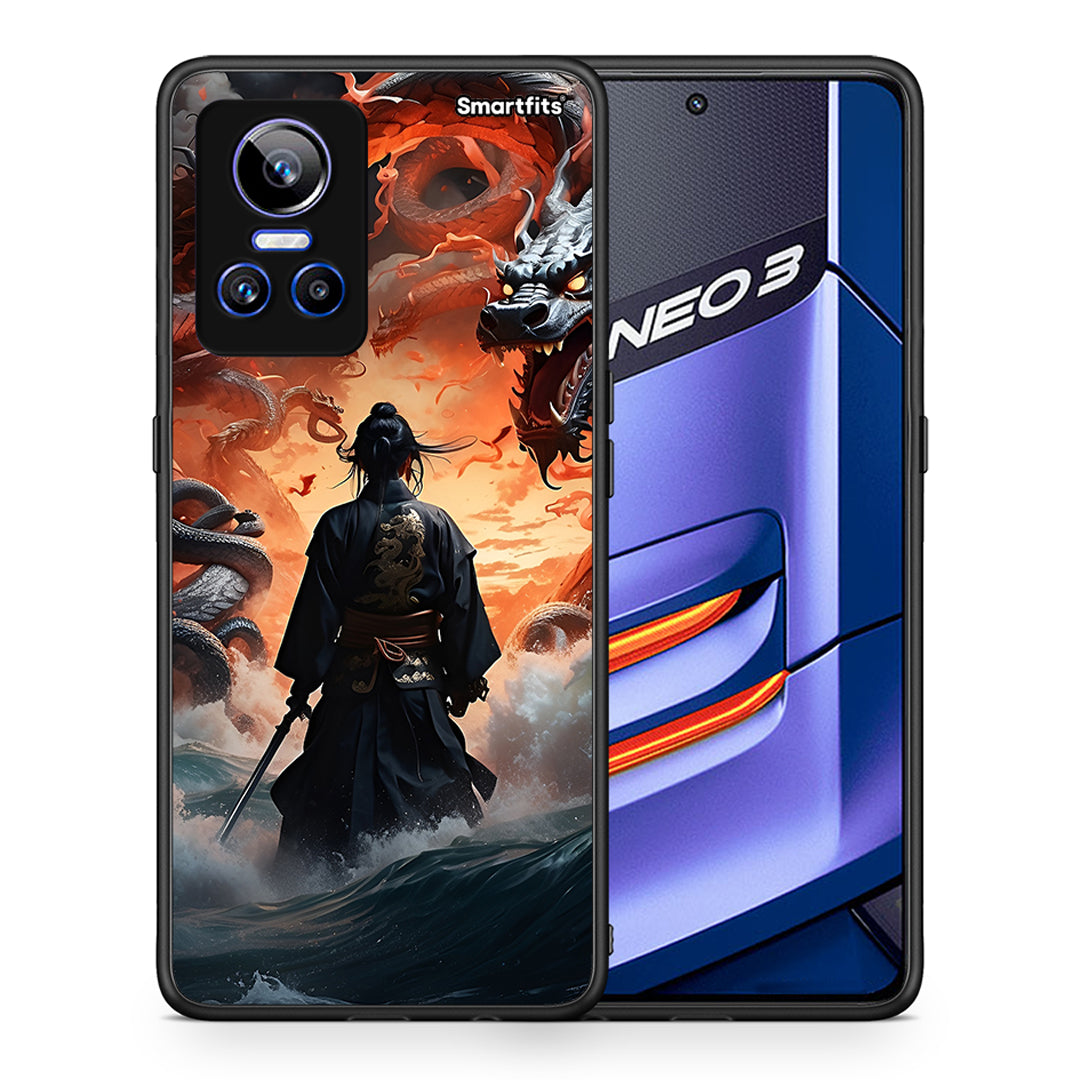Θήκη Realme GT Neo 3 Dragons Fight από τη Smartfits με σχέδιο στο πίσω μέρος και μαύρο περίβλημα | Realme GT Neo 3 Dragons Fight case with colorful back and black bezels