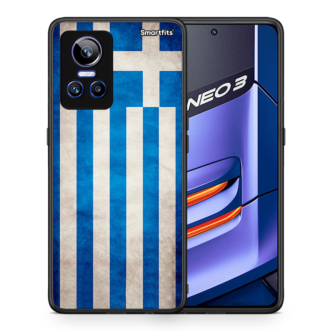 Θήκη Realme GT Neo 3 Greek Flag από τη Smartfits με σχέδιο στο πίσω μέρος και μαύρο περίβλημα | Realme GT Neo 3 Greek Flag case with colorful back and black bezels