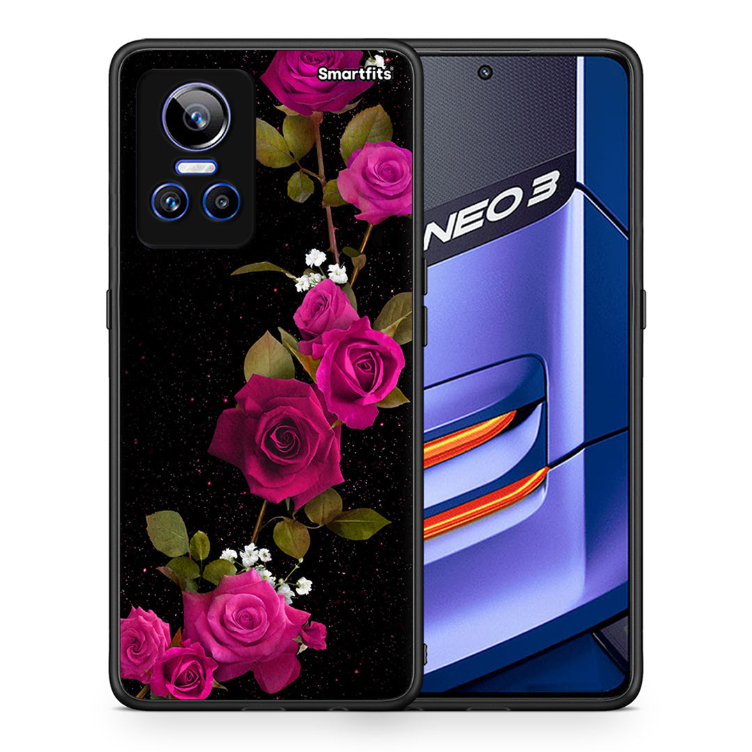 Θήκη Realme GT Neo 3 Red Roses Flower από τη Smartfits με σχέδιο στο πίσω μέρος και μαύρο περίβλημα | Realme GT Neo 3 Red Roses Flower case with colorful back and black bezels