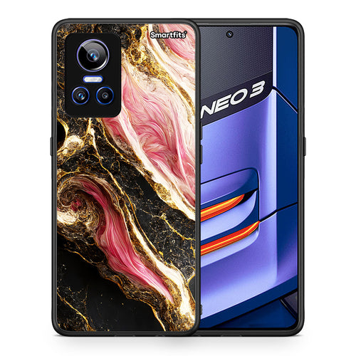 Θήκη Realme GT Neo 3 Glamorous Pink Marble από τη Smartfits με σχέδιο στο πίσω μέρος και μαύρο περίβλημα | Realme GT Neo 3 Glamorous Pink Marble case with colorful back and black bezels