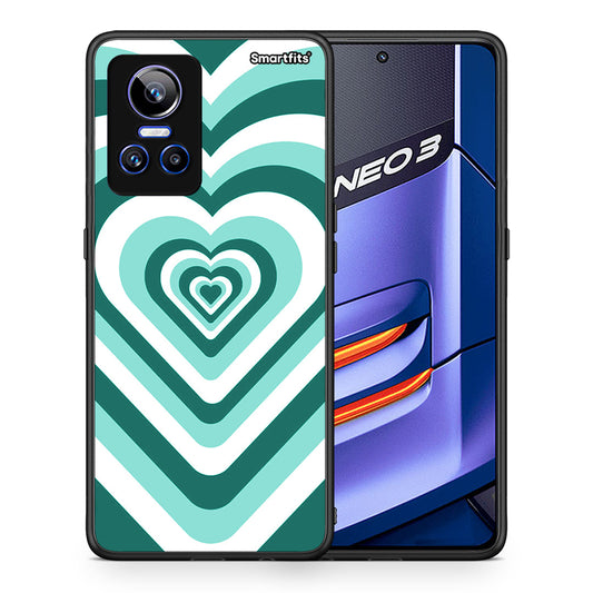 Θήκη Realme GT Neo 3 Green Hearts από τη Smartfits με σχέδιο στο πίσω μέρος και μαύρο περίβλημα | Realme GT Neo 3 Green Hearts case with colorful back and black bezels