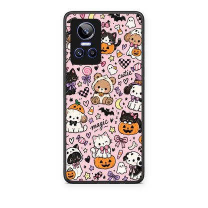 Θήκη Realme GT Neo 3 Halloween Cute Animals on Pink από τη Smartfits με σχέδιο στο πίσω μέρος και μαύρο περίβλημα | Realme GT Neo 3 Halloween Cute Animals on Pink case with colorful back and black bezels