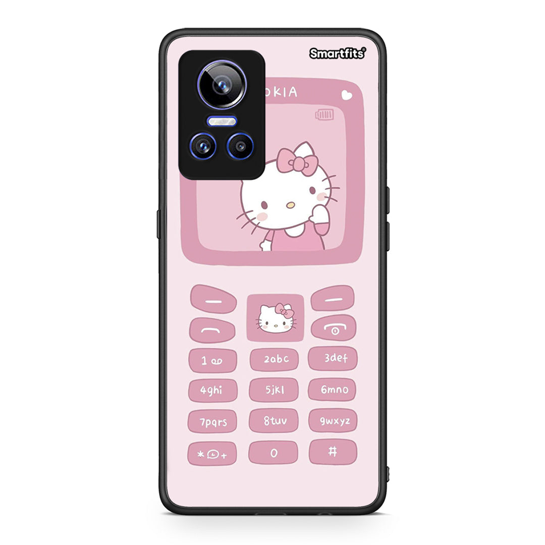 Realme GT Neo 3 Hello Kitten Θήκη Αγίου Βαλεντίνου από τη Smartfits με σχέδιο στο πίσω μέρος και μαύρο περίβλημα | Smartphone case with colorful back and black bezels by Smartfits