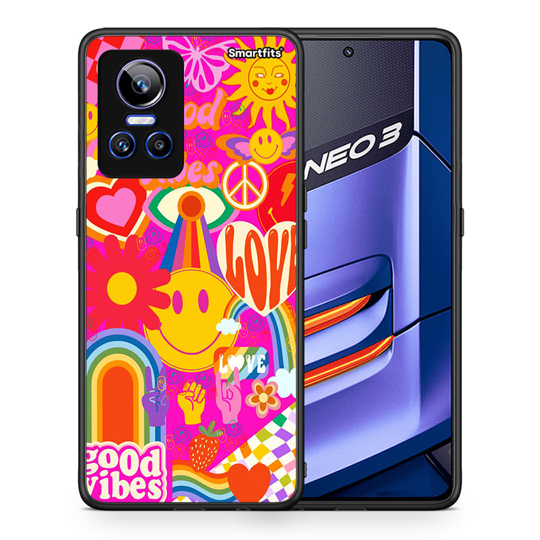 Θήκη Realme GT Neo 3 Hippie Love από τη Smartfits με σχέδιο στο πίσω μέρος και μαύρο περίβλημα | Realme GT Neo 3 Hippie Love case with colorful back and black bezels