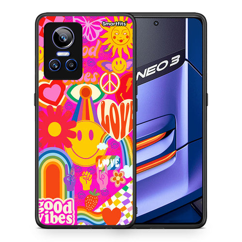 Θήκη Realme GT Neo 3 Hippie Love από τη Smartfits με σχέδιο στο πίσω μέρος και μαύρο περίβλημα | Realme GT Neo 3 Hippie Love case with colorful back and black bezels