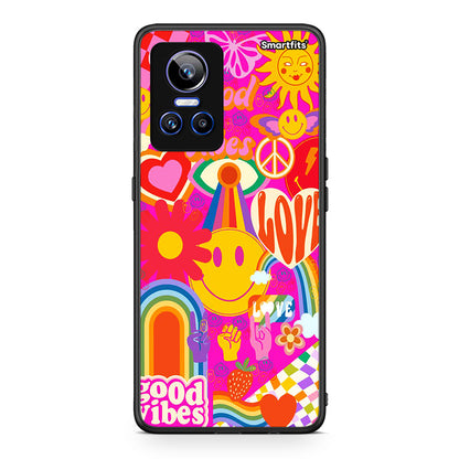 Realme GT Neo 3 Hippie Love θήκη από τη Smartfits με σχέδιο στο πίσω μέρος και μαύρο περίβλημα | Smartphone case with colorful back and black bezels by Smartfits