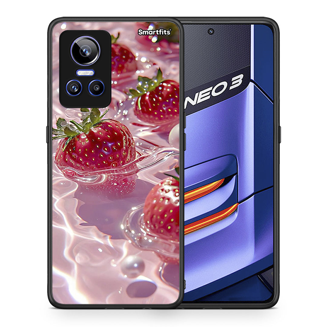 Θήκη Realme GT Neo 3 Juicy Strawberries από τη Smartfits με σχέδιο στο πίσω μέρος και μαύρο περίβλημα | Realme GT Neo 3 Juicy Strawberries case with colorful back and black bezels