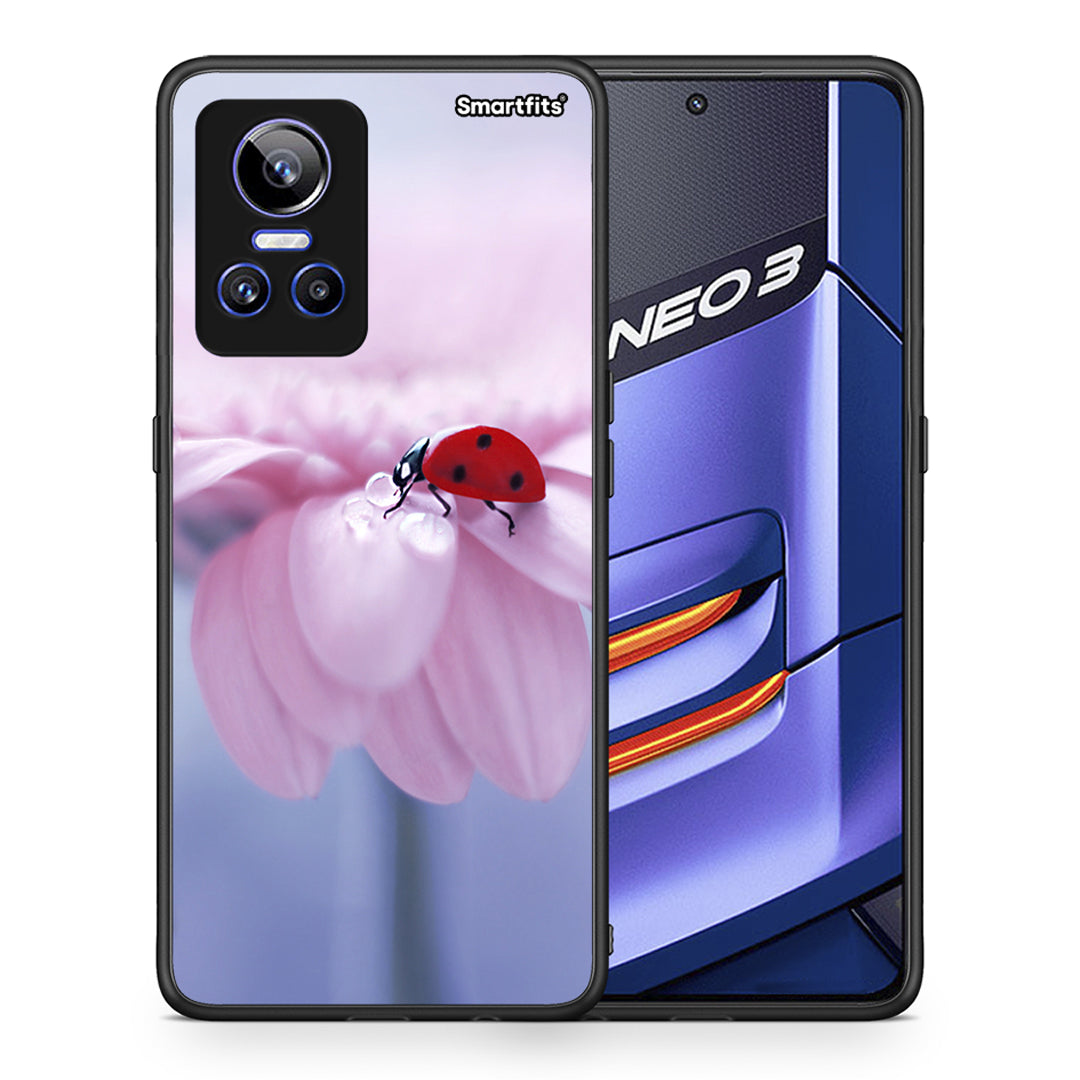 Θήκη Realme GT Neo 3 Ladybug Flower από τη Smartfits με σχέδιο στο πίσω μέρος και μαύρο περίβλημα | Realme GT Neo 3 Ladybug Flower case with colorful back and black bezels